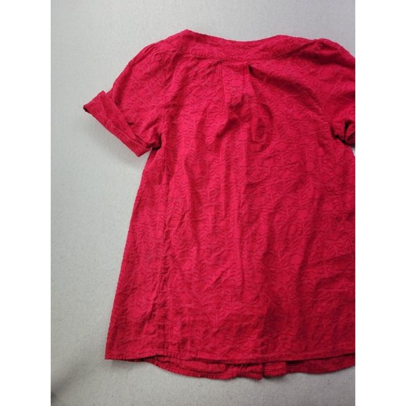 Marc By Marc Jacobs Women 2 Candy Apple Red Button Up Top Floral Jacquard Blouse - Picture 6 of 7